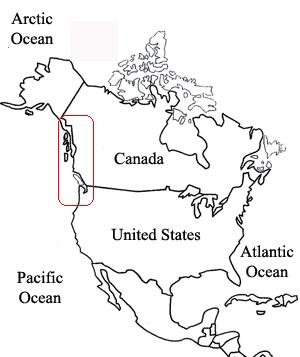 Mapa rozšíření totemů v Severní Americe